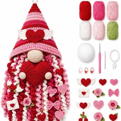 Produktbild von DIY Häkelset - Häkelset für Türhänger - Outfit mit Herzmotiv - Häkelset zum Selbermachen - Bastelset für Erwachsene - Herbstdeko - Wanddekoration