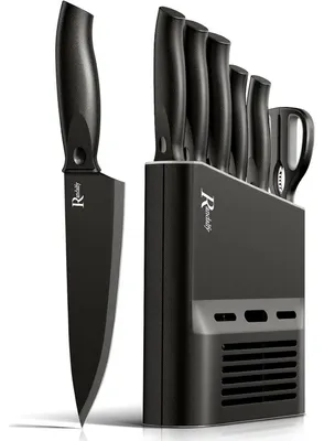 Produktbild von Messerset mit Messerblock 7-teilig Kochmesser Schere Silber Schwarz