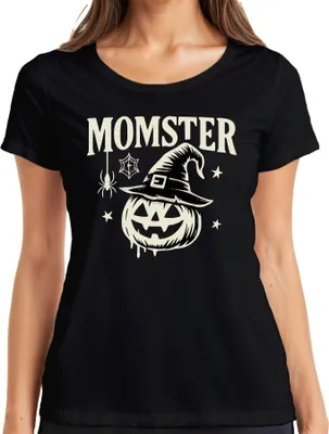 Immagine prodotto di Momster mamma Halloween zucca cappello strega ragno regalo divertente signore t-shirt, nero, M