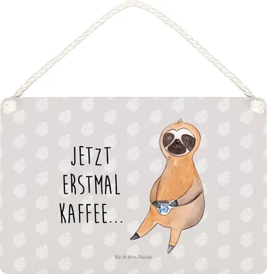 Produktbild von Mr. & Mrs. Panda Deko Schild Faultier Kaffee DIN A5 - Grau Pastell - Geschenk, Wandbild Holz, Türschild, Coffee, Kaffeetasse, kleine aufmerksamkeit, holzbild