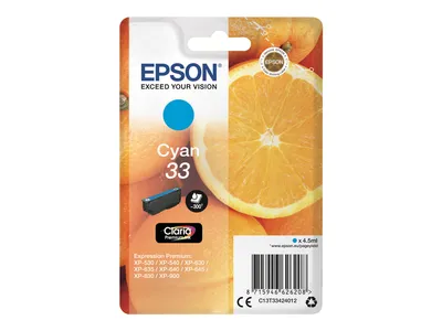 Produktbild von Epson Oranges 33 Orange Claria Premium Single Cyan Tinte, Standardertrag, Cyan, 4,5 ml, 1 Stück(e), 300 Seiten, Einzelpackung