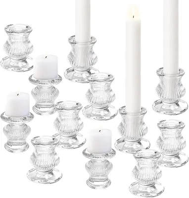 Obrázek produktu pro 12 skleněných svícnů pro svíčky typu "tyčinka" (průměr 2,4 cm), průhledné