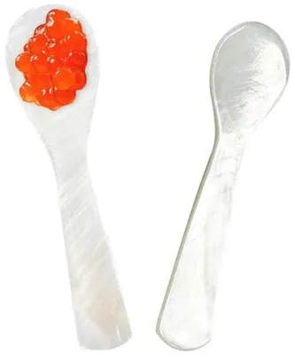 Produktbild von Kaviaarlepel Set von 2 - Pärlmuttlöffel mit rundem Griff (7 cm)