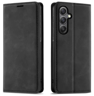 Produktbild von Klapphülle für Samsung A35 5G mit Magnetverschluss aus Leder + 9H-Glas