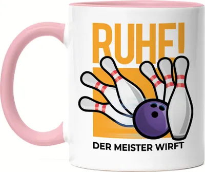 Produktbild von Ruhe! Der Meister Wirft Tasse Rosa Kegelbahn Sport Spiel Freizeit Kegeln Bowlingbahn Bowlingball Kegelball Pins