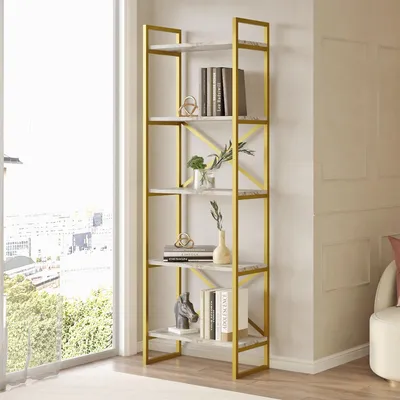 Immagine prodotto di Trecenta - Libreria, 58x30x175h cm Bianco Marmo, 5 Ripiani