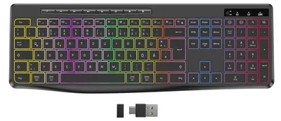 Obrázok produktu pre Klávesnica s tichým chodom, bezdrôtová, kompatibilná s Windows a Mac, rozloženie QWERTZ, s podsvietením