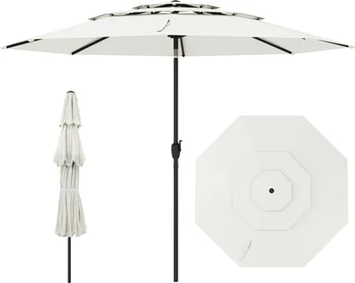 Produktbild von COSTWAY Sonnenschirm 300cm windfest stabil, Gartenschirm mit Kurbel, beidseitig um 30° knickbar, UV-Schutz, Terrassenschirm belüftet, Weiß