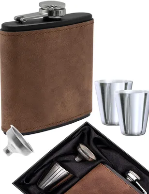 Flachmann-Set 175 ml mit 2 Bechern & Trichter in Geschenkbox