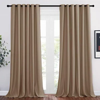Produktbild von Ibenzoa® Thermogardinen-Set – 2 Stück (245×200 cm), Cappuccino, wärmeisolierend & verdunkelnd, 12 Metallösen Ø 4 cm, 230 g/m²