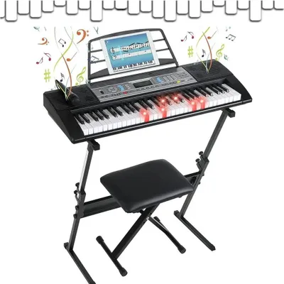 Immagine prodotto di Tastiera elettronica - 61 tasti - Tasti semipesati - Altoparlanti integrati - Supporto a X e sgabello - Per principianti - Nero