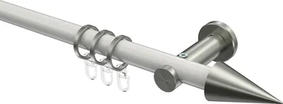 Produktbild von Interdeco Gardinenstange / Vorhangstange Weiß / Edelstahl-Optik, Typ Platon Savio (Kegel), 20 mm Ø 1-läufig, 400 cm