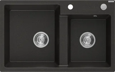Image de Mexen Tomas Évier 2 cuves en granit 800 x 500 mm, métal noir/or, siphon chrome - 6516802000-75