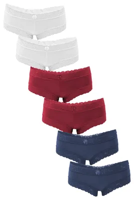 Produktbild von Fabio Farini - 6 Stück Damen Unterwäsche - Frauen Unterhosen Panty Slip mit floraler Spitze und Schleifchen