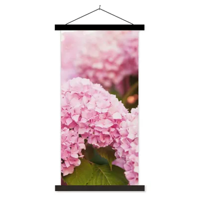 Produktbild von MuchoWow® Textilposter Busch - Blumen - Rosa - Hortensie 90x180 cm mit schwarzem Rahmen - Dekoration Wohnzimmer