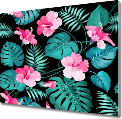 Produktbild von Glas Herdabdeckplatte 60x52 cm Spritzschutz Glasabdeckplatte Schneidebrett Tropische Blumen