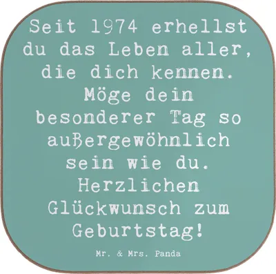 Produktbild von Mr. & Mrs. Panda Holzuntersetzer Spruch 1974 Geburtstag - Meeresbrise - Geschenk, feiern, die dich kennen, Happy Birthday, Tassenuntersetzer, Coaster, Jahr, Glückwunsch