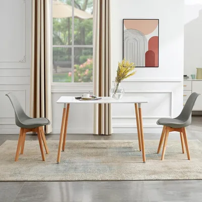 Image de Ensemble de salle à manger comprenant une table et 2 chaises, forme rectangulaire, dimensions 110 cm, couleur blanc/gris