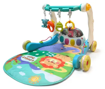Immagine prodotto di Arco giochi Relaxdays, con giocattoli, rotelle, musica e luci, dimensioni: 41 x 58 x 75 cm, Baby Gym, tappeto da gioco "Giungla", blu