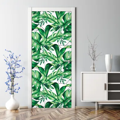 Produktbild von Dekorative Türposter selbstklebend Wandaufkleber Tür dekoration Linien und Blätter 70 x 200 cm