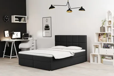 Produktbild von Boxspringbett Schlafzimmerbett FRASCO 160x220cm in Stoff Soro Schwarz