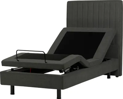 Zdjęcie produktu dla BELIANI Łóżko regulowane ciemnoszare tapicerowane 90 x 200 cm jednoosobowe elektryczne z pikowanym zagłówkiem i pilotem