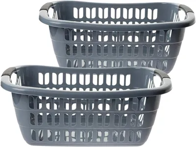 Produktbild von Wäschewanne 2er Set, große Wäschekörbe 55 x 37 x 20 cm, 30 L, Kunststoff, stapelbar und belüftet, ergonomische Schaumstoffgriffe
