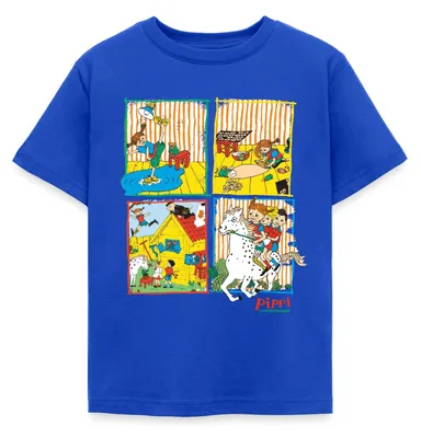 Produktbild von Spreadshirt Pippi Langstrumpf Und Ihre Freunde Kacheln Kinder T-Shirt, 122/128 (7-8 Jahre), Royalblau