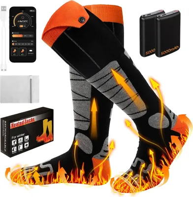 Productafbeelding van Verwarmde sokken uniseks - oplaadbaar met 2 accu's van 5000 mAh - app-bediening - 4 temperatuurstanden