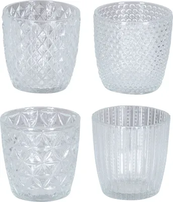 Produktbild von 4er Set Windlicht H7,5cm Glas Klar Teelichthalter Tischdeko Kerzen Retro Deko