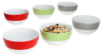 Zdjęcie produktu dla 6x Variant Trio miska 450ml porcelana 6 os. sałatka płatki śniadaniowe deser czerwony zielony szary