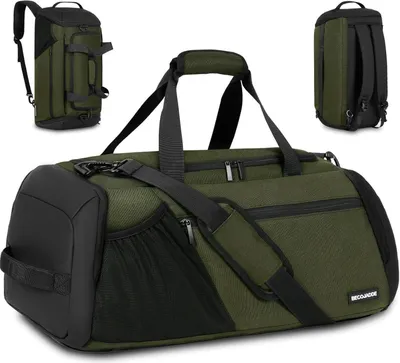 Image de Grand sac de sport pour hommes 45L avec compartiment pour ordinateur portable, compartiment pour chaussures & compartiment humide - étanche & résistant - Weekender sac à dos vert armée