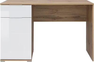 Produktbild von Schreibtisch Selma mit 1 Schublade und 1 Tür, Weiß und Holzoptik, 60cm