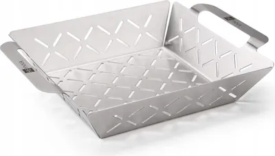 Zdjęcie produktu dla Kosz do grilla stal nierdzewna 22x22x6 cm do warzyw, mięsa i ryb