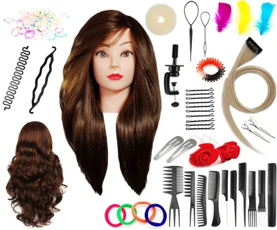 Produktbild von Übungskopf Alinka Brown 80 cm, 60% Naturhaar + Griff, Frisierkämmkopf, Übungskopf Nachbau