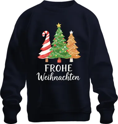 Produktbild von FROHE Weihnachten Weihnachtsbaum Tannenbaum Zuckerstange Lebkuche Uni Sweatshirt Pullover, Navy, M