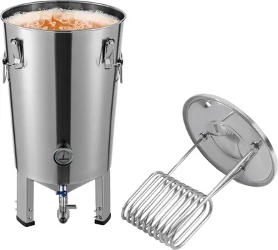 Immagine prodotto di Fermentatore elettrico per birra e vino - Sistema di fermentazione - 32 l - Acciaio inox 304 - Serpentina di raffreddamento 4,7 m - Temperatura 0-40 °C - Grigio chiaro