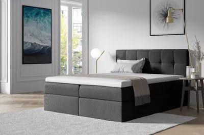 Produktbild von Polsterbett mit Stauraum 200x200 RECIVIO – Dunkelgrau + GRATIS Topper
