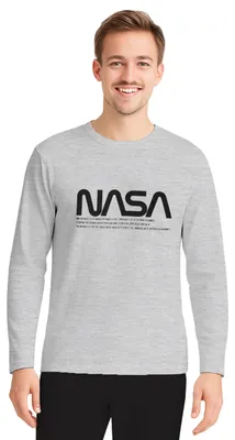 Produktbild von NASA Schlafanzug für Herren Pyjama Set Langarm Oberteil mit Hose Grau/Schwarz M