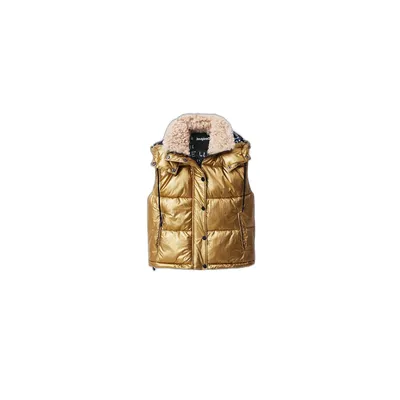 Produktbild von Desigual Damen Weste - Gold, Kurz-Steppweste mit Kunstfellkragen 22WWEW268033 GR. L