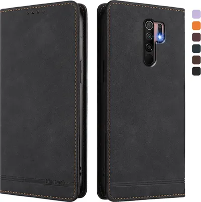 Obrázek produktu pro Pouzdro pro Xiaomi Redmi 9, retroPolyuretankožené flip pouzdro s stojánkem a přihrádkami na karty Černý