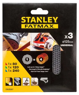 Produktbild von Stanley Fatmax Schleifgitter 125mm K80/120/240 3Stk