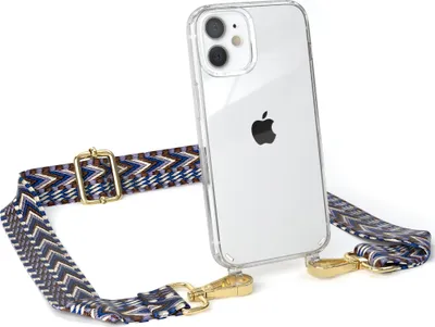 Produktbild von EAZY CASE Handykette - Verstellbarer Trageriemen kompatibel mit Apple iPhone 12 Mini, Handykordel mit transparenter Silikon-Hülle, Band in Blau