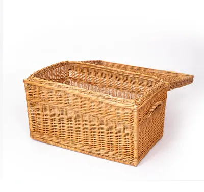 Immagine prodotto di Creative Cooper Cesto per la biancheria e la conservazione realizzato a mano in vimini – Grande cesto intrecciato in vimini da 140 L – Coperchio, stile rustico, legno naturale, marrone