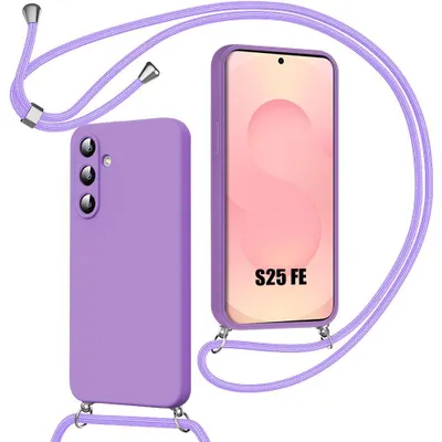 Image de Coque pour Samsung Galaxy S25 FE, Silicone Anti-Rayures avec Cordon Réglable Violet