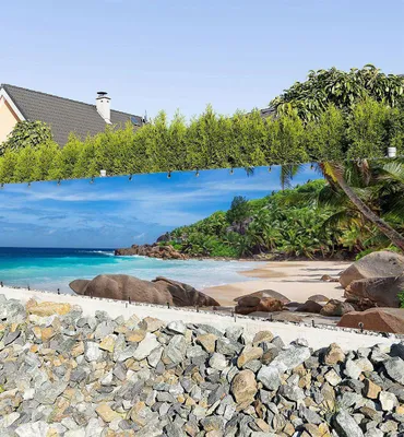 Produktbild von Zaunbanner Traumstrand mit hellblauem Meer Sichtschutz Garten Zaun