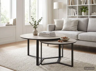 Produktbild von Couchtisch >Massa< (2er-Set) in Cashmere / schwarz - Ø 80 und Ø 60 cm