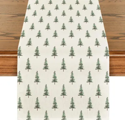Produktbild von Mode Grün Bäume Weihnachten Tischläufer, Winter Xmas Küche Tisch Nachbildungation Drinnen Urlaub Party Nachbildung 33x183cm