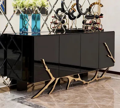Zdjęcie produktu dla Designerska komoda kredens niska szafka salon półka metal luksus