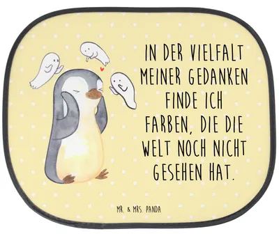 Produktbild von Mr. & Mrs. Panda Sonnenblende Auto Pinguin Schizophrenie - Gelb Pastell - Geschenk, Seitlicher Sonnenschutz, Psychische Erkrankung, Mentale Gesundheit, pkw, Gefühlswelt